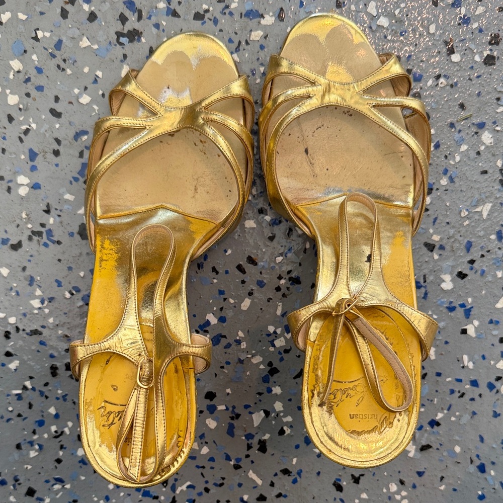 Christian Louboutin Gold Metallic Women’s Strappy Sandals